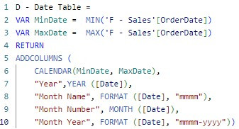 DAX date table code